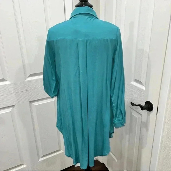 Ekouer teal v- neck shirt dress long sleeve with pockets NWT - Picture 6 of 10